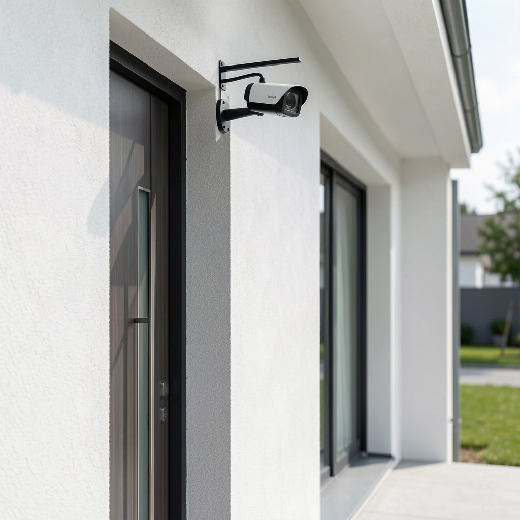 Camera ngoài trời lắp tại cổng nhà, gọn gàng và phù hợp kiến trúc