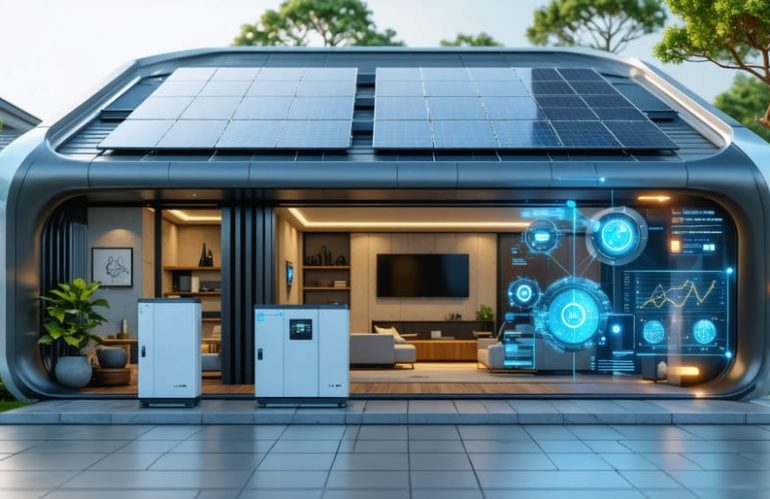 Hệ pin lưu trữ lithium lắp đặt gọn gàng trong không gian kỹ thuật gia đình.