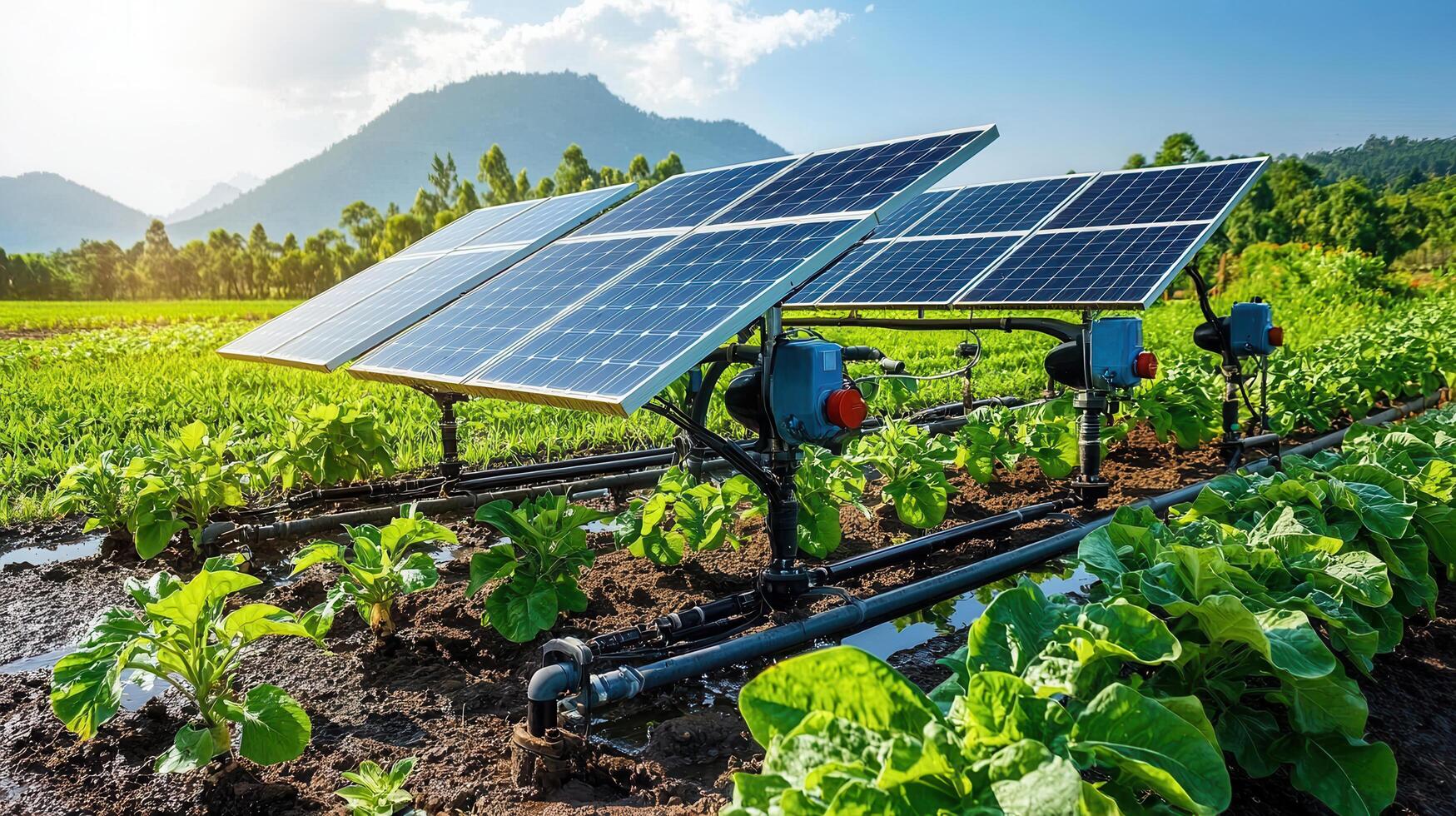 Hệ thống điện mặt trời cho trang trại giúp cấp điện ổn định cho bơm tưới và các phụ tải ban ngày.