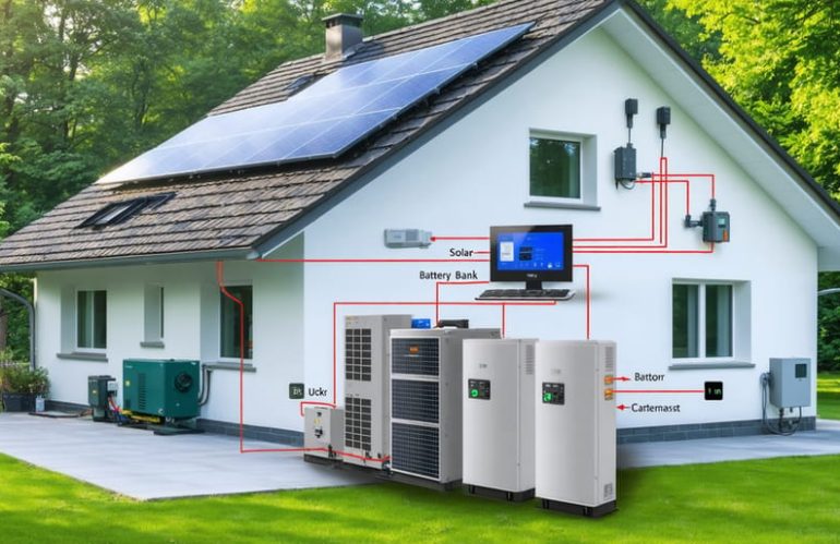 Hệ thống pin lưu trữ điện mặt trời lắp đặt gọn gàng, phù hợp nhà ở tại Hà Nội.