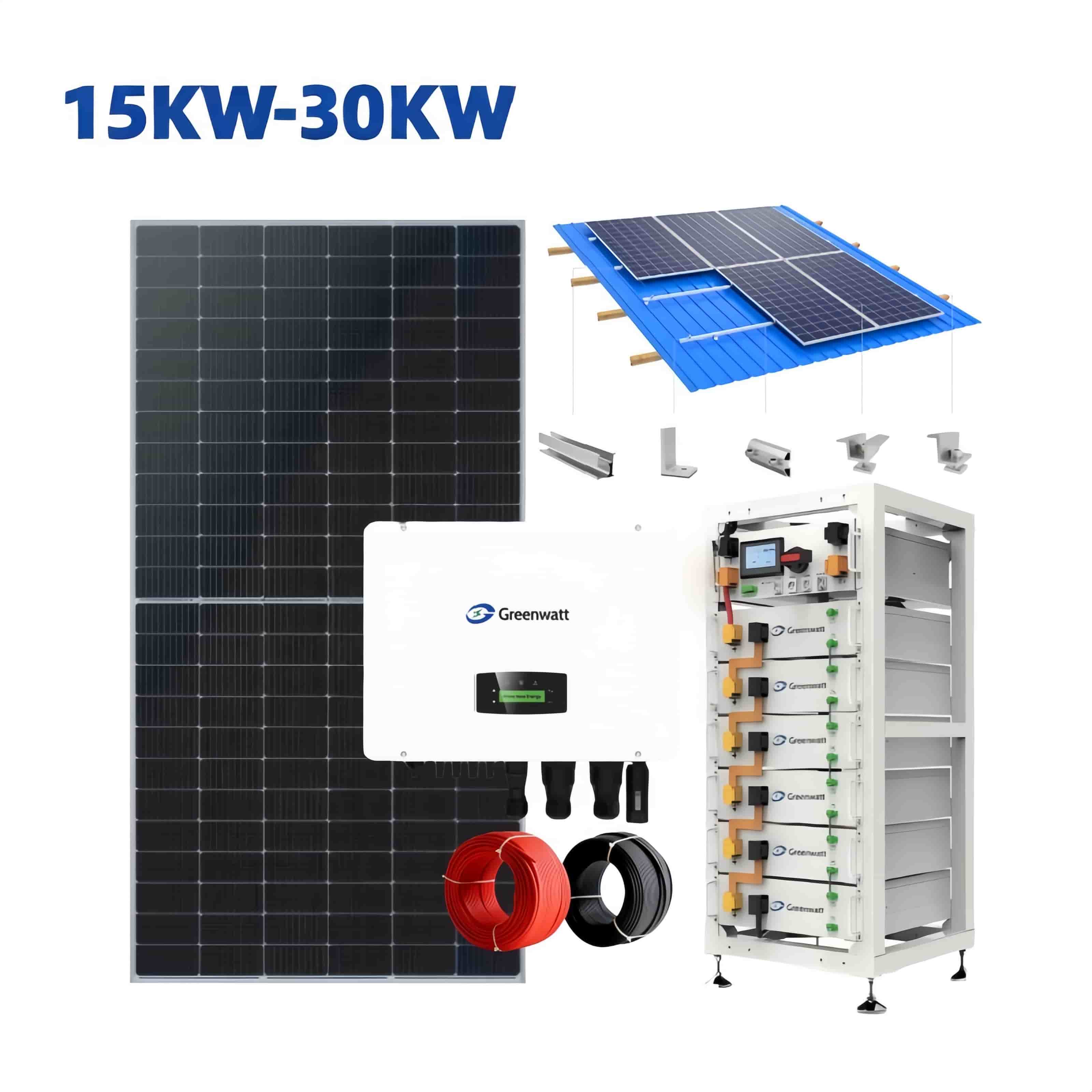Chi tiết cấu hình pin lưu trữ và inverter hybrid trong một hệ điện mặt trời tiêu chuẩn.